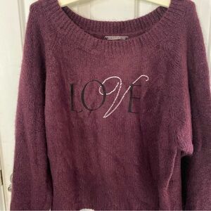 Victoria's Secret Size XL Purple LOVE Rhinestone Bling Slouchy Fuzzy Sweater NEW